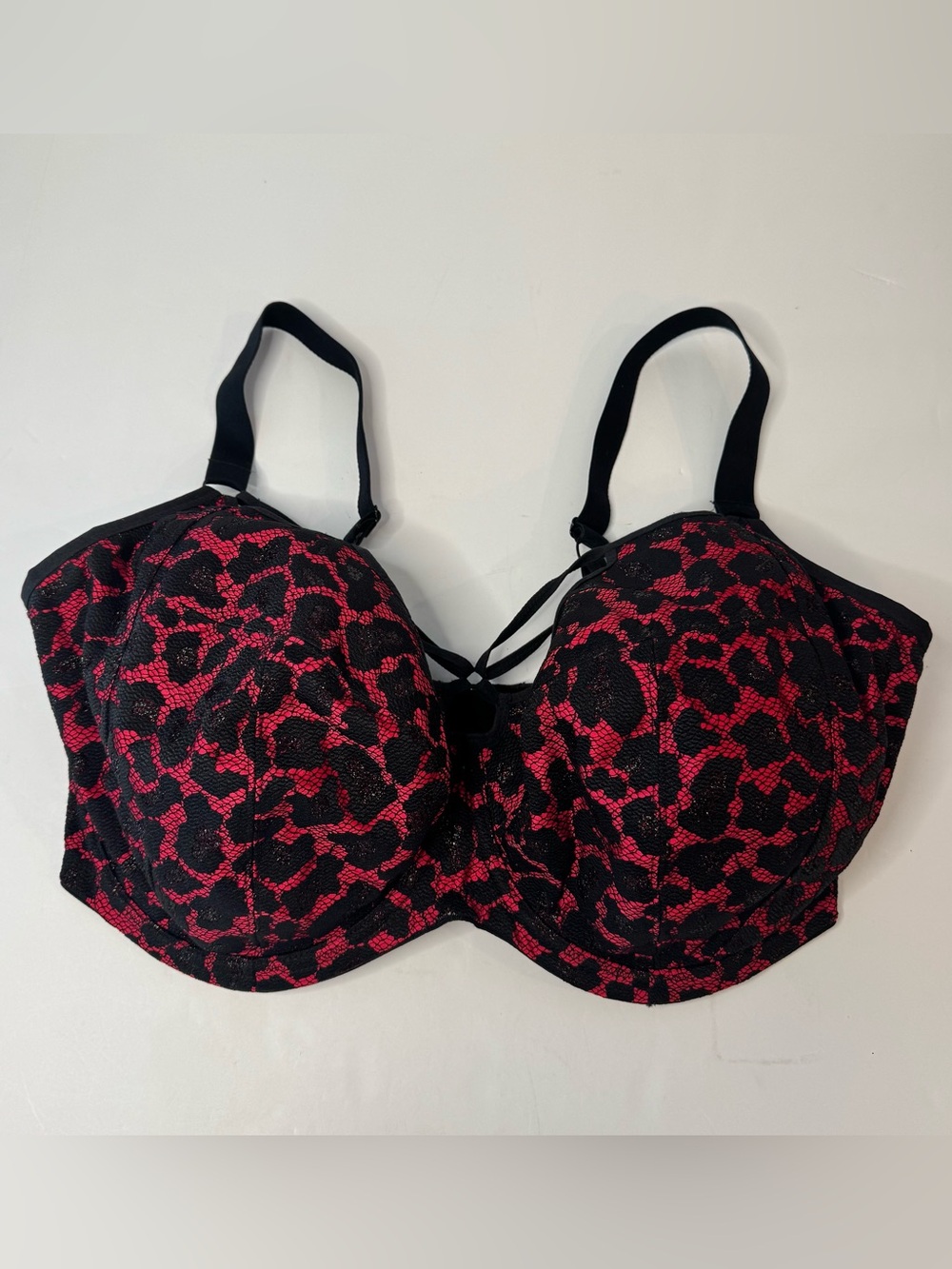 Elomi Nicole Underwire Plunge Cage Bra Size 36L Red Black Lace - Picture 2 of 10